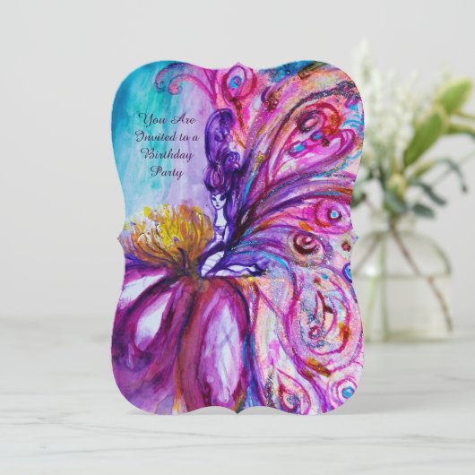 WHIMSICAL CUTE FLOWER FAIRY IN PINK, GOLD SPARKLES KAART (Staand voorkant)