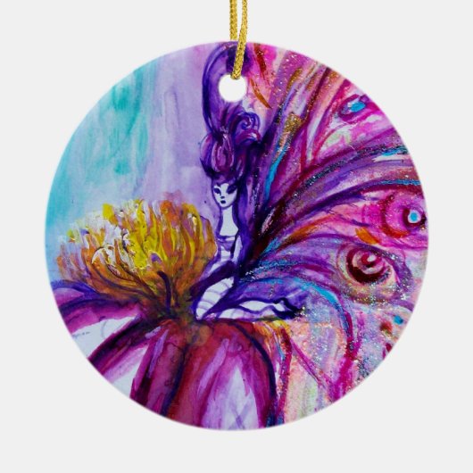 WHIMSICAL CUTE FLOWER FAIRY IN PINK, GOLD SPARKLES KERAMISCH ORNAMENT (Voorkant)