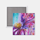WHIMSICAL CUTE FLOWER FAIRY IN PINK, GOLD SPARKLES MAGNEET (Voorkant / Achterkant)