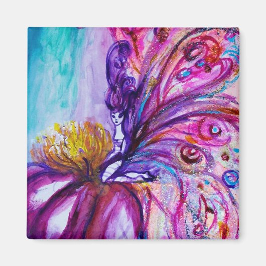 WHIMSICAL CUTE FLOWER FAIRY IN PINK, GOLD SPARKLES MAGNEET (Voorkant)