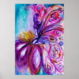 WHIMSICAL CUTE FLOWER FAIRY IN PINK, GOLD SPARKLES POSTER