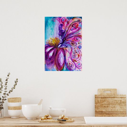 WHIMSICAL CUTE FLOWER FAIRY IN PINK, GOLD SPARKLES POSTER (Keuken)