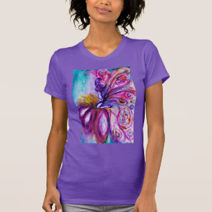 WHIMSICAL CUTE FLOWER FAIRY IN PINK, GOLD SPARKLES T-SHIRT