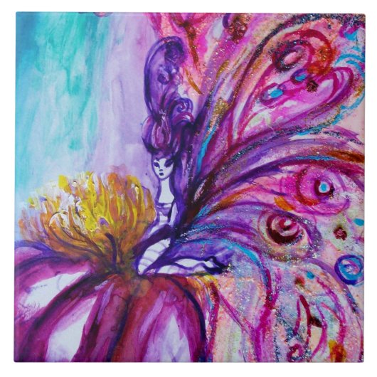 WHIMSICAL CUTE FLOWER FAIRY IN PINK, GOLD SPARKLES TEGELTJE (Voorkant)