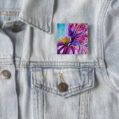 WHIMSICAL CUTE FLOWER FAIRY IN PINK, GOLD SPARKLES VIERKANTE BUTTON 5,1 CM (In situ)