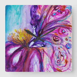 WHIMSICAL CUTE FLOWER FAIRY IN PINK, GOLD SPARKLES VIERKANTE KLOK