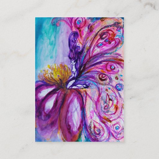 WHIMSICAL CUTE FLOWER FAIRY IN PINK, GOLD SPARKLES VISITEKAARTJE (Achterkant)
