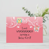Whimsical Cute Fun Swirl Owl Owls Baby shower Kaar Kaart (Staand voorkant)