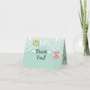 Whimsical Cute Fun Swirl Owl Owls Baby Thank You Bedankkaart