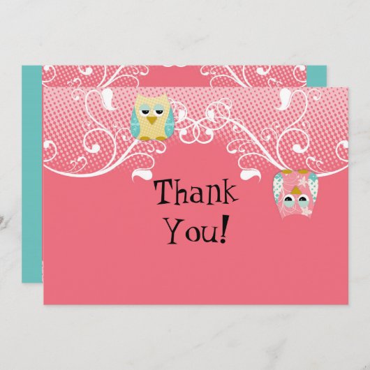 Whimsical Cute Fun Swirl Owl Ownership Baby Dankuw Bedankkaart (Voorkant / Achterkant)