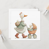 Whimsical Cute Gans Moederdag Moeder en Kinderen Kaart (Voorkant / Achterkant in situ)