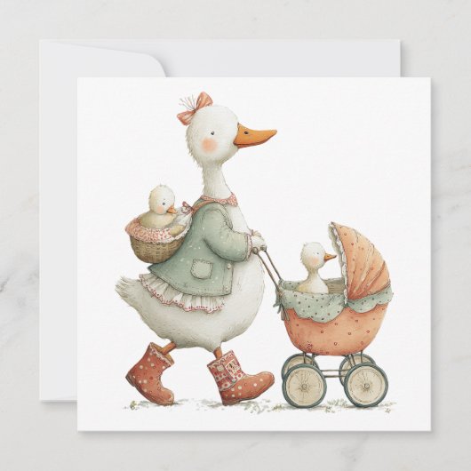 Whimsical Cute Gans Moederdag Moeder en Kinderen Kaart (Voorkant)