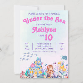Whimsical Cute Girl Under the Sea Mermaid Birthday Kaart