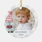 Whimsical Cute Gnome Snowflake Fotonaam Jaar Keramisch Ornament (Voorkant)