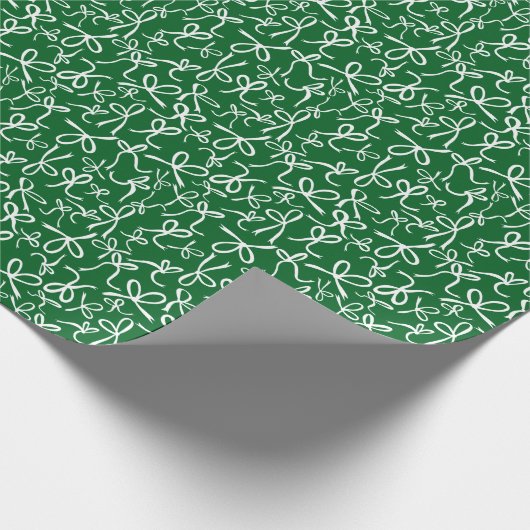 Whimsical Cute Green White Bows Pattern Girly Gift Cadeaupapier (Hoek)