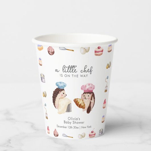 Whimsical Cute Hedgehog Chef Baker Baby Shower Papieren Bekers (Voorkant)