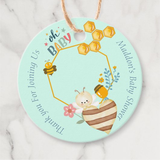 Whimsical Cute Honeycomb personalized Baby Shower Bedankjes Labels (Voorkant)