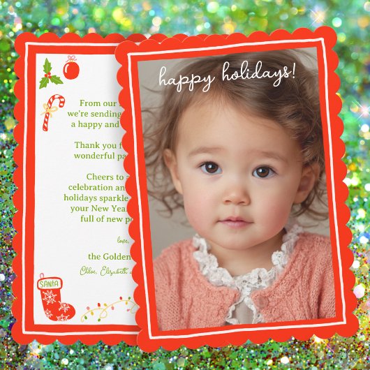 Whimsical Cute Icons Christmas CUSTOM PHOTO Feestdagenkaart