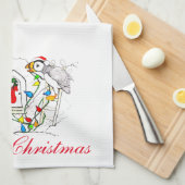Whimsical Cute Kerstfeestay Puffins Theedoek (Quarter Fold)