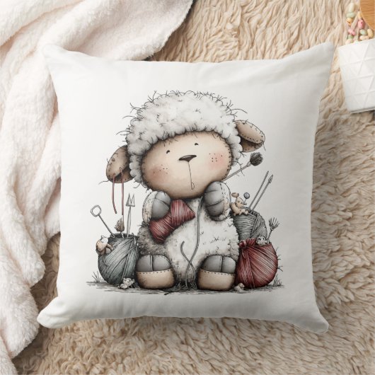 Whimsical Cute Knitting Sheep Kussen (Deken)
