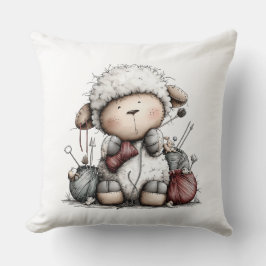 Whimsical Cute Knitting Sheep Kussen