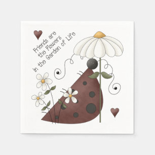 Whimsical Cute Ladybug en Daisy Friendship Quote Servet