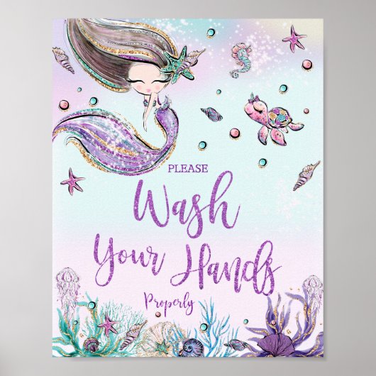 Whimsical Cute Mermaid was uw handen in de badkame Poster (Voorkant)
