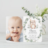 Whimsical Cute Owl Rustic Greenery Birthday Foto Kaart (Staand voorkant)