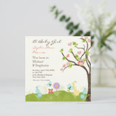 Whimsical Cute Owls Tree of Life Heart Leaf Swirls Aankondiging (Staand voorkant)