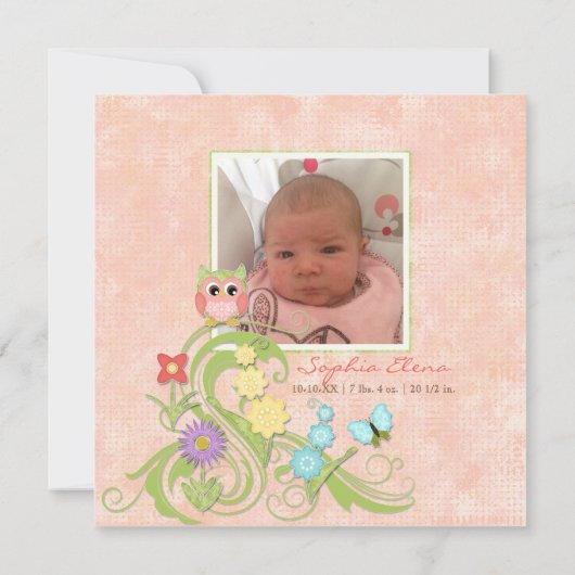 Whimsical Cute Owls Tree of Life Heart Leaf Swirls Aankondiging (Achterkant)