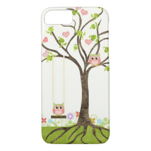 Whimsical Cute Owls Tree of Life Heart Leaf Swirls Case-Mate iPhone Case