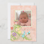 Whimsical Cute Owls Tree of Life Heart Leaf Swirls Kaart (Achterkant)