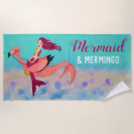 Whimsical Cute Paarse Mermaid & Pink Mermingo Strandlaken