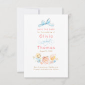 Whimsical Cute Pastel Flowers Bow Save the Date (Voorkant)