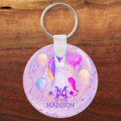 Whimsical Cute Pink Waterverf Unicorn Name Letter Sleutelhanger (Voorkant)