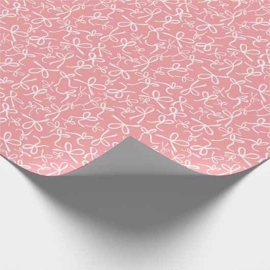 Whimsical Cute Pink White Bows Pattern Girly Gift Cadeaupapier (Hoek)