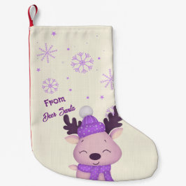 Whimsical Cute Purple Reindeer Christmas Stocking Kleine Kerstsok