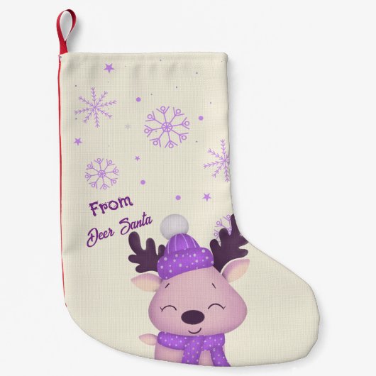 Whimsical Cute Purple Reindeer Christmas Stocking Kleine Kerstsok (Voorkant)