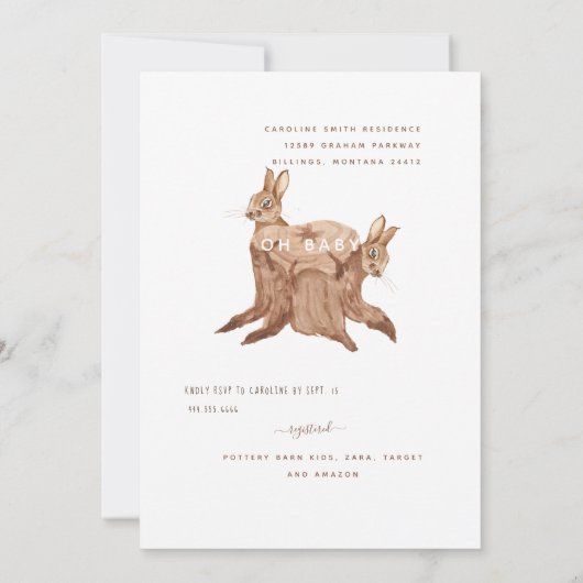 Whimsical Cute Rabbit Baby shower Kaart (Achterkant)