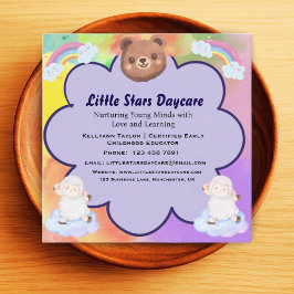 Whimsical Cute Rainbow Animal Daycare Card Kids Vierkante Visitekaartje