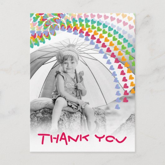 Whimsical Cute Rainbow Hearts Kinder Foto bedankt Briefkaart (Voorkant)