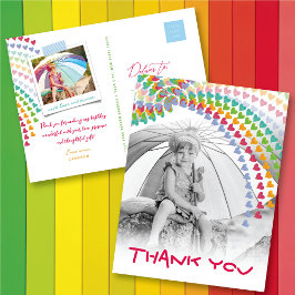 Whimsical Cute Rainbow Hearts Kinder Foto bedankt Briefkaart