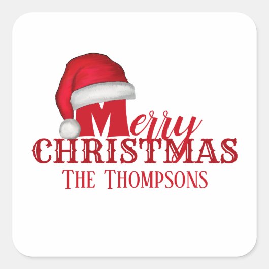 Whimsical Cute Red Santa Claus Holiday Kerstmis Vierkante Sticker (Voorkant)