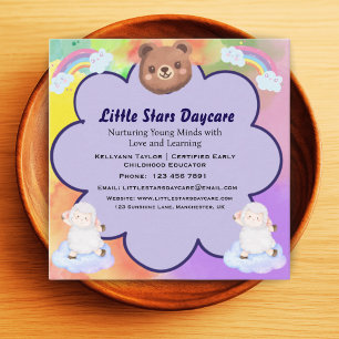 Whimsical Cute Regenboog Dier Dagopvang Kaart Kind Vierkante Visitekaartje