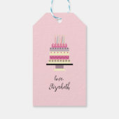 Whimsical Cute Retro Girly Pink Birthday Cake Cadeaulabel (Achterkant)