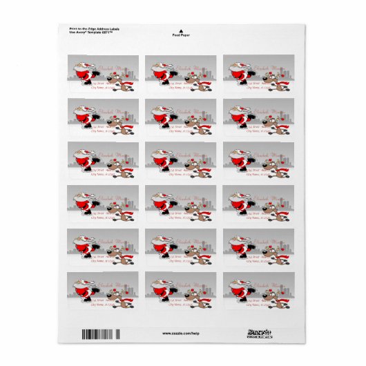 Whimsical Cute Santa Claus, Reindeer Kerstmis Etiket (Full Sheet)