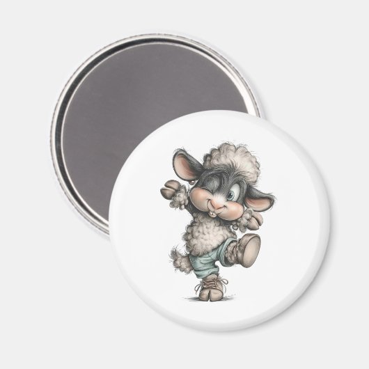 Whimsical Cute Sheep Magneet (Voorkant / Achterkant)