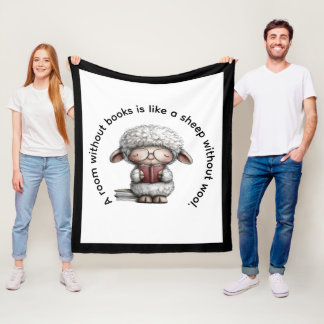 Whimsical Cute Sheep Reading a Book Fleece Deken