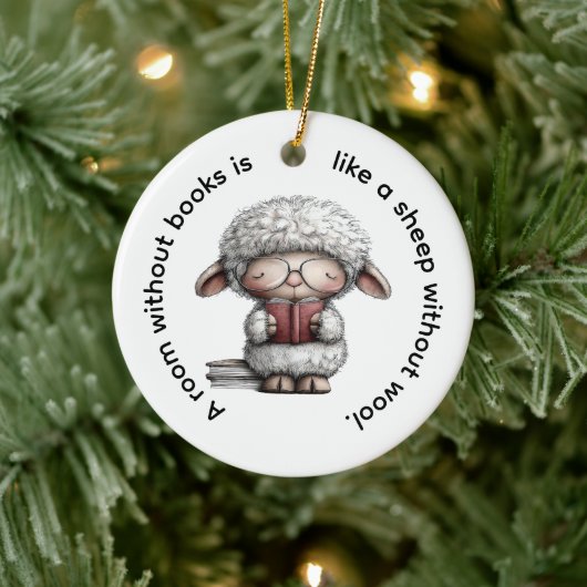 Whimsical Cute Sheep Reading a Book Keramisch Ornament (Boom)