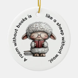 Whimsical Cute Sheep Reading a Book Keramisch Ornament